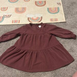 Red Tiered Casual Sweater Dress with Bishop Sleeves